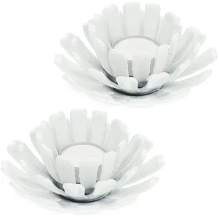 Relaxdays Teelichthalter, 2er Set, Blumenform, Teelichtständer Gusseisen, drinnen & draußen, HxD: 6 x 13,5 cm, weiß