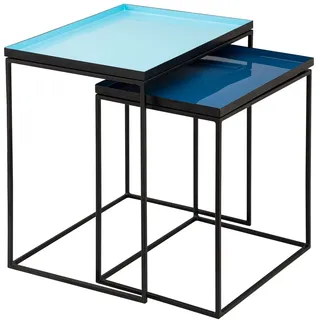 kreatives Wohnen Beistelltisch 2er Set Satztisch 45 H 45 cm Dekotisch Lampentisch Sofatisch Copenhagen Tisch Emaille türkis-blau, Aluminium, Extra breit