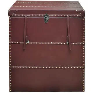 Antike Truhe mit Leder bezogen Massivholz Mango