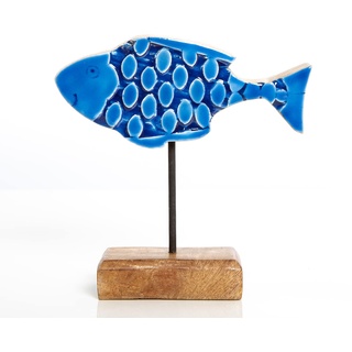 Logbuch-Verlag Fisch Figur Holzfisch 18 cm blau braun - Maritime Deko Holz Dekofigur mediterran Geschenk Badezimmerdeko