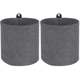 BIGSO BOX OF SWEDEN Hängekorb groß – runder Wandkorb mit Schlaufe und in Leinenoptik – Aufbewahrungsbox zum Aufhängen oder Hinstellen aus Polyester und Karton – grau (Packung mit 2)