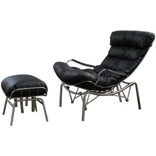 KAWOLA Relaxsessel Leder 77 x 88 x 103 cm Schwarz mit Hocker