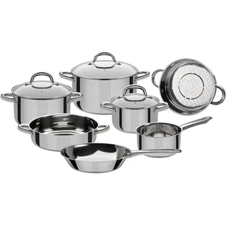 GSW Montreal Topf-Set 6-tlg. Kochtopf + Dampfgareinsatz + Servierpfanne + Bratpfanne + Stieltopf