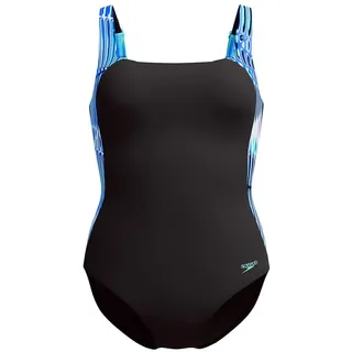 Speedo Damen Formgebender Lunalustre Badeanzug mit Print | Shapewear | Strand- und Urlaubsbademode Schwimmbekleidung, Indigo Glow, 34