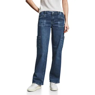 STREET ONE Damen Style Straightleg 1-knopf 79 Jeans Im Cargo Look, Medium Blue Washed, 28W / 30L EU