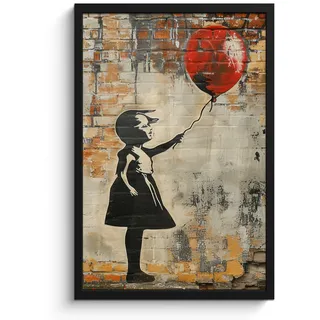 MuchoWow Poster MIT Rahmen Graffiti - Banksy - Mädchen - Straßenkunst Bilder mit Rahmen 40x60 cm , Sandfarben , Papier , Rechteckig , 40x60 cm , gerahmt , Bilder & Rahmen, Bilder
