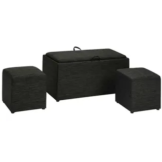 BAKAJI Möbel-Set mit 2 Sitzhocker und Truhe mit 2 in 1 Kissen, umwandelbar in EIN Serviertablett, Fußhocker mit Bezug aus Leinenstoff, grau, ideal für Zuhause, Büro, Wohnzimmer