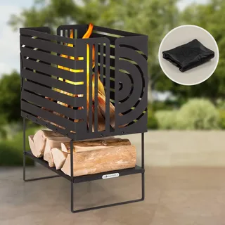 Blumfeldt Feuerschale, Outdoor Stahl-Feuerkorb Groß für den Garten, Balkon & Camping, Tragbare Feuerschale 54 cm, Robuste Feuerschalen mit Standfuß, Wetterfeste Feuerschale, Rechteckige Feuerstelle