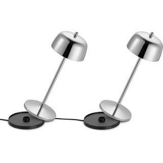 Theta 2x Dimmbare LED Akku Tischlampe - Kabellose Aufladbar Tischleuche im Italienischem Design, 2700-4000K, 9-24 Std. Designed by Zafferano LVL (Silber)