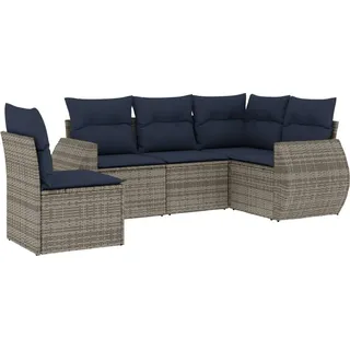 vidaXL 5-teiliges Gartensofa-Set mit Kissen, grau, Polyrattan - Grau