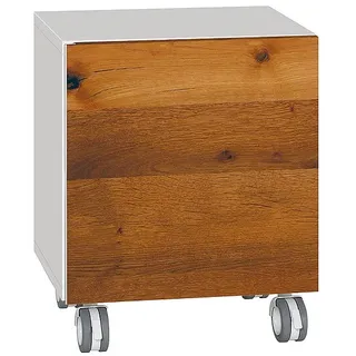 Rollcontainer ELA, Korpus weiß seidenmatt, Front Eiche Furnier dunkel, 400 x 400 x 350 mm