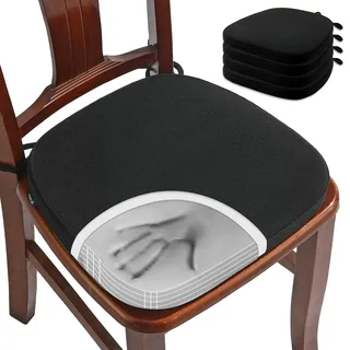 BUYUE Luxus Memory Foam Stuhl Kissen 4 Pack, Jacquard 40cm U-Form komfortable Esszimmerstuhl Pad, abnehmbare rutschfeste Küche Stuhl Sitzkissen, (4 Stück, schwarz)