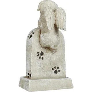 Gedenkstein Hund - Engel zum Schutz - mit Kreuz - Beige