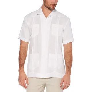Cubavera Herren Guayabera-Hemd, 100% Leinen, kurzärmelig, Knopfleiste, Vier Taschen, Camp-Kragen, Biesen-Detail, leicht, Helles Weiß, XX-Large