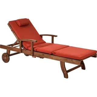 BELIANI Gartenliege Dunkelbraun u. Rot Akazienholz Verstellbar Rollbar Sonnenliege mit Tisch und Auflage Terrasse Garten Balkon Modernes Design - Braun, Rot
