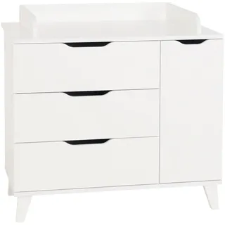 Home Affaire »MICHA, 3 Schubladen 1 Tür, viel Stauraum, Aufsatz abnehmbar« inklusive Wickelaufsatz, Füße Massivholz 109,9 cm, weiß
