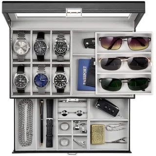 ProCase 6 Slot Uhrenbox 3 Slot Brillenbox Herren Schmuckkästchen