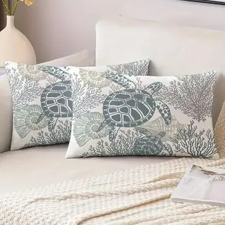 Miuyunya Kissenbezüge Maritim 50 X 50 Outdoor Kissen Wasserfest Wohnzimmer Kissenhülle Blau 2er Set Polster Ozean Strand Dekorative Zierkissenbezüge für Sofa Wohnzimmer Frühling Dekokissen Moderne