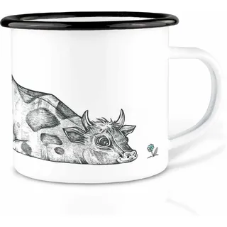 Ligarti Emaille Tasse (leicht & robust) | Camping Becher handveredelt in Deutschland | Trinkbecher für Kinder, Kaffeetasse, Emaillebecher | Essende Tiere (Rita, 300ml)