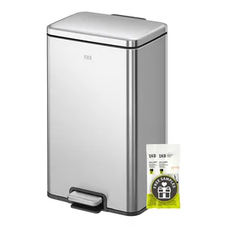 EKO Madison Mülleimer Küche 30L, Abfalleimer mit herausnehmbarem Inneneimer, Soft Closing Deckel, fingerabdruckresistent, Edelstahl, rechteckiger Tretmülleimer, inklusive 20 Müllsäcke