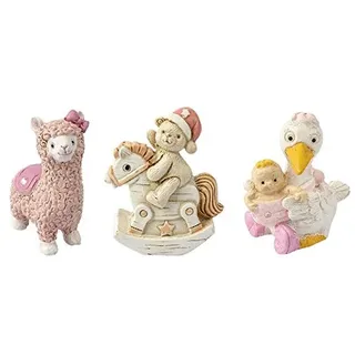 Ideen mit Herz Deko-Figuren zur Geburt | 3 Figuren | Je ca. 4-5 cm | Lama, Teddy mit Schaukelpferd, Storch | Tortendekoration | Tisch-Deko | Geschenk zur Geburt, Taufe, Baby-Party (Mädchen | rosa)