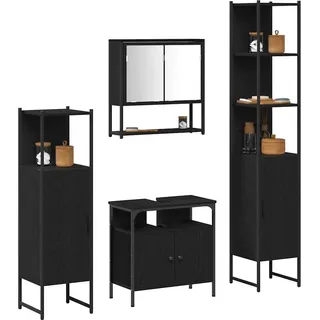 vidaXL Badezimmermöbel-Set 4 stk. Schwarz Eichen-Optik - Schwarz