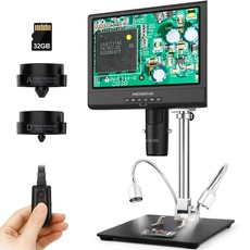 Andonstar AD249 10,1-Zoll Digitales Mikroskop, Digitale Mikroskop mit 3 Linsen, 1080P FHD-Videoaufzeichnung, 500x, Lötmikroskop, biologisches Mikroskop-Kit mit 32G-Karte, vorbereitete Objektträger