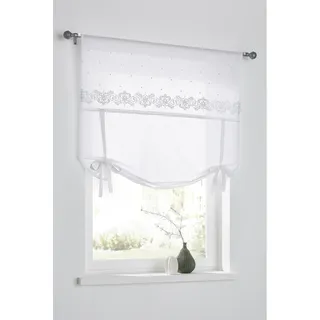 Kutti Raffrollo »Jolie« mit Stangendurchzug freihängend mit Spitze, grau bestickt