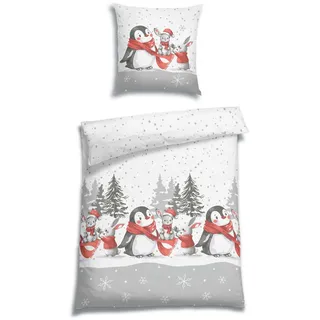 Florella Bettwäsche , Silberfarben , Textil , Pinguin , 135x200 cm , pflegeleicht, atmungsaktiv, hautfreundlich, angenehm wärmend, schadstoffgeprüft , Heimtextilien, Bettwäsche & Leintücher, Bettwäsche, Flanell-Bettwäsche