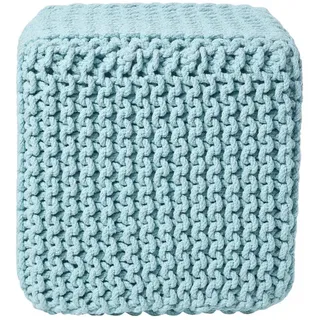 Homescapes Strick-Pouf pastellblau, Sitzwürfel 35/35/35 cm , Hellblau , Textil , Uni , Quadratisch , 35x35x35 cm , Wohnzimmer, Sessel, Hocker & Hockerbänke, Sitzwürfel