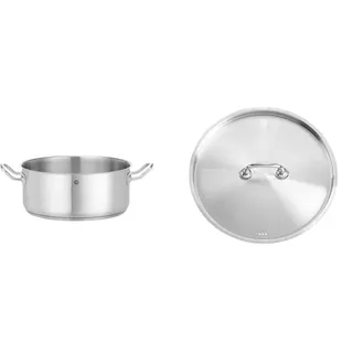 HENDI Kochtopf, Niedrig, ohne Deckel, Bratentopf, Geeignet für Gasherd, Induktionsherd, Elektroherd, Ceranherd, Geschirrspülmaschinengeeignet, 7,3L, ø280x(H)120mm, Edelstahl + Deckel