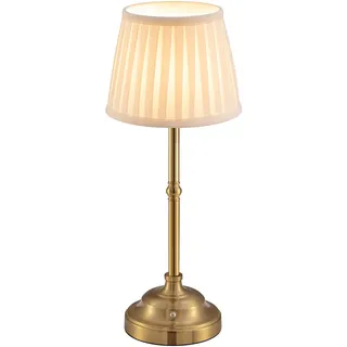 VISDANFO LED Tischlampe Kabellos, Dimmbare Vintage Nachttischlampe, Retro Tischlampe Akku, 4000mAh Batteriebetrieben, Geeignet Für Innen, Outdoor, Bar, Wohnzimmer (Gold + Beige Lampenschirm)