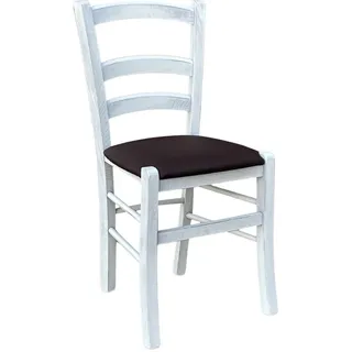 Holzstuhl venezia Antik Weiß Mit Sitzend Kunstleder Farbe Brown