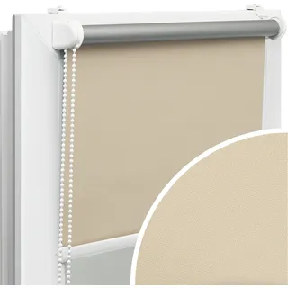Voppi Verdunklungsrollo 110x230 cm ecru, Thermorollo ohne Bohren, Fensterrollo, Innenrollo für Fenster, nicht invasive Montage - Beige