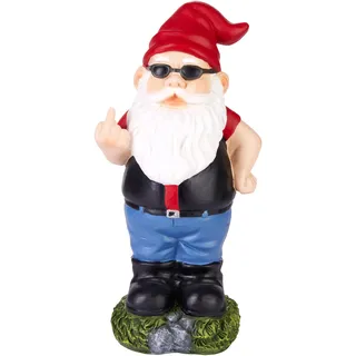 BRUBAKER Gartenzwerg Mittelfinger - Frecher Zwerg mit Sonnenbrille - Gartenfigur Lustig - Dekoration Wetterfest für Garten Campingplatz - Gartendeko für außen - 24 cm groß