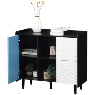 Redom Sideboard 90/40/80 cm, 2 Schubladen und offenes Fach, Mdf, Schwarz/Blau , Holzwerkstoff , 90x80x40 cm , Kleinmöbel, Kommoden, Sideboards