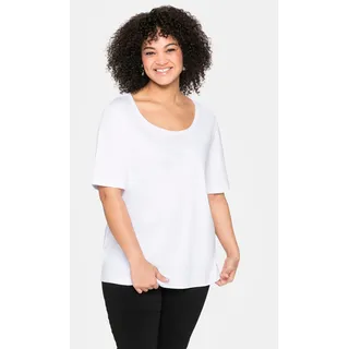 Kurzarmshirt SHEEGO "T-Shirt", Damen, Gr. 44, weiß, 100% Baumwolle, unifarben, Rundhals, Shirts Kurzarmshirt