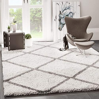 VIMODA Hochflor Teppich Wohnzimmer Schlafzimmer Küche Shaggy Skandinavisch Rautenmuster, Maße:120x170 cm