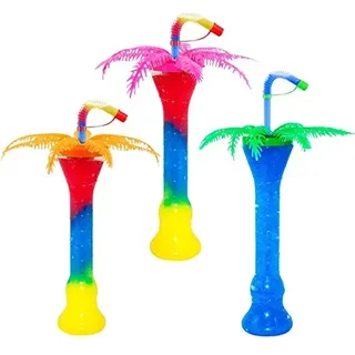 JG-Verpackungen 130 Slush EIS Becher, Becher + Deckel + Trinkhalm + Palme, 450/500ml