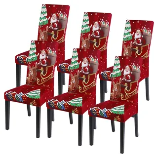 SearchI 4/6 PCS Weihnachtlich Stuhlhussen Stretch Weihnachten Stuhlbezug Universal Festlich Chair Cover Moderne Xmas Stulabdeckung Esszimmer Partys Bankett Beschütze (Weihnachtsschlitten, 6PCS)