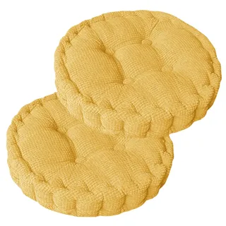 Sitzkissen Rund, 2Er Set Bodenkissen, 40 X 40 Cm Sitzkissen Stuhl, Baumwolle Polsterung Dicke Bodenkissen Yogakissen Haustierbett Sitzpolster Für Den Innen Und Außenbereich Stuhlkissen-Set, Gelb