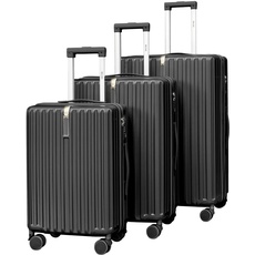 MGOB Koffer Set Hartschalen Erweiterbar(Nur L/XL) in Polycarbonat Reisekoffer mit 4 Rollen und Haken(Schwarz)
