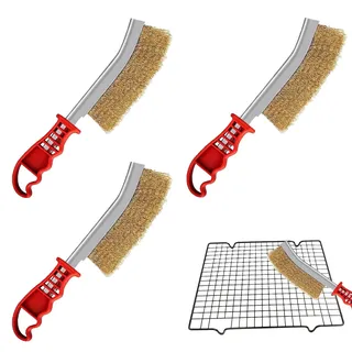 3 Stück Messingbürste Grill,Grillbürste Messing,Handdrahtbürstensatz Edelstahlbürste,Handdrahtbürste,Mit Gebogener Kunststoffgriff Für Die Reinigung Von Schweißschlacken Und Rost Grillrückstände.