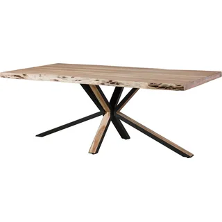 MASSIVMOEBEL24.DE Baumtisch 240x100x77 Akazie beige lackiert / Kreuzgestell anthrazit matt / natur FREEFORM - Beige