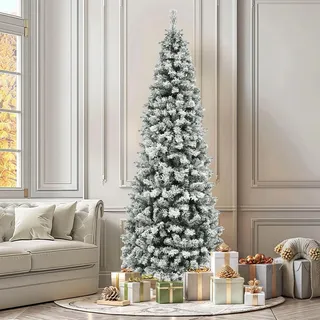 YITAHOME 230cm künstlicher Weihnachtsbaum Schmal Schneebedeckter mit Fernbedienung – vorgeleuchteter Baum mit warmweißer/mehrfarbiger 350 LED-Farbwechselbeleuchtung, ca. 1000 Spitzen