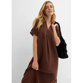 Tunikakleid BONPRIX, Damen, Gr. 42, N-Gr, braun, Obermaterial: 100% Baumwolle, oversize, Kleider Tunikakleid, Oversize-Passform, Kaftan-Schnitt, Kimonoärmel, aus Baumwolle, Topseller