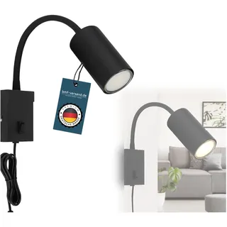 bmf-versand® Steckdosenlampe mit Schalter - Wandleuchte Innen Kinderzimmer mit Stecker und Kabel - Steckerleuchte Schwarze Wandlampe Schlafzimmer Steckdose - Leselampe Wandmontage Schwarz