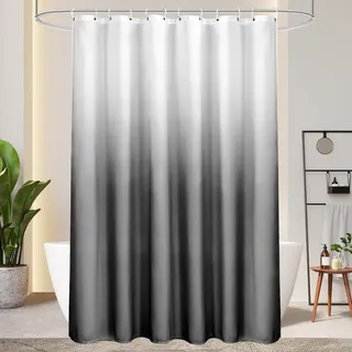 AooHome Duschvorhang 180X200cm Textil, Grau Duschvorhänge 120g/m2 Farbverlauf Badvorhang Wasserdicht Waschbar Antischimmel mit 12 Duschvorhangringen(Weiß nach Schwarz)