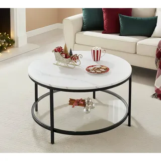 VASAGLE Couchtisch, Wohnzimmertisch, moderner Stil, 65 x 46 cm (Ø x H), Marmorweiß - Weiß