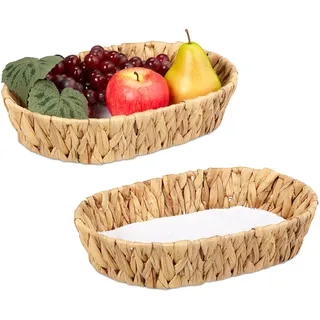 Relaxdays Obstschalen, 2er Set, Dekokörbe für Obst, Brot UVM, aus Wasserhyazinthe, HBT ca. 7x33x22 cm, Boho-Stil, Natur